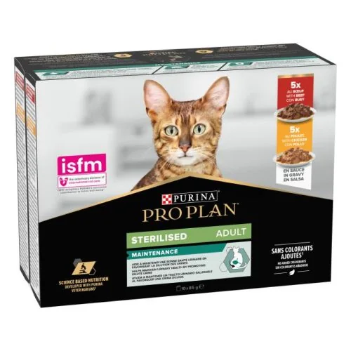 Purina Pro Plan Gato Adulto Sterilised Maintenance con pollo y buey en salsa 850 g